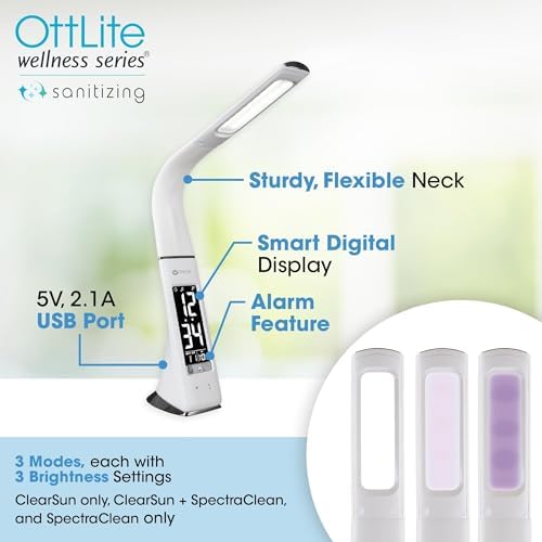 OttLite Thrive ClearSun LED Lamp with USB, White