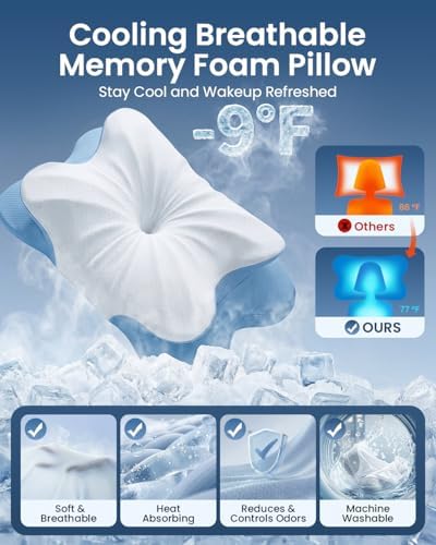 Cervical Pillow for Neck Pain Relief, 4-Height Adjustable Oeko-TEX Memory Foam Contour Pillow for Sleeping, Ergonomic Orthopedic Cooling Neck Pillow for Side Back Stomach Sleepers, Arm Support