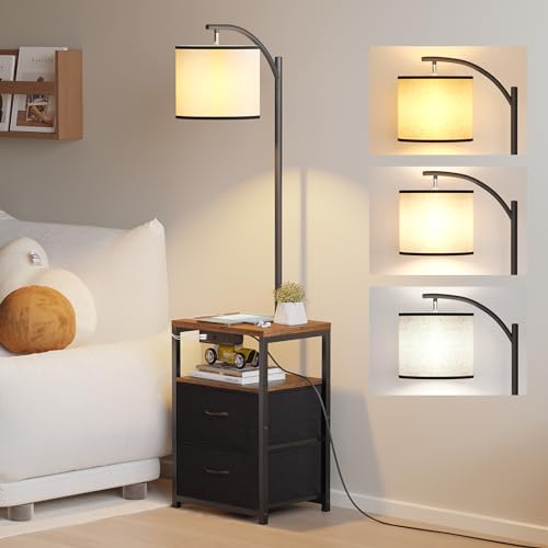 SUNMORY Floor Standing Lamp with Table & 2 Drawers, USB & AC Charging Port