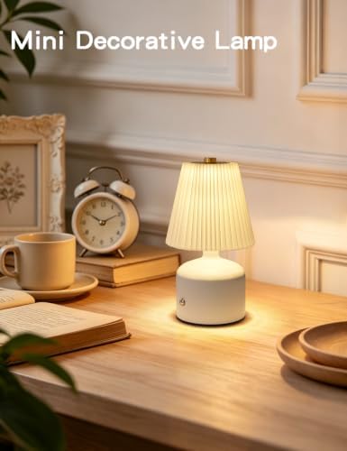 Small Table Lamp, Rechargeable Lamp with 3 Color Stepless Dimming