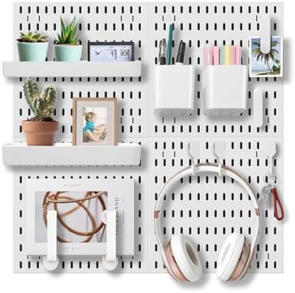 Wall Organizer Peg Board - Elevate And Declutter Your Gaming And Office - Create A Perfectly Structured Space(White)