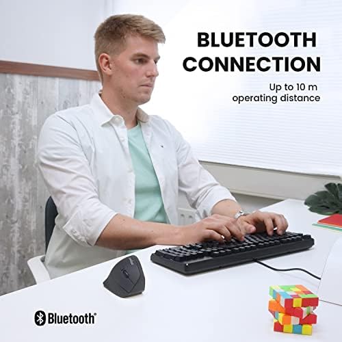 Perixx PERIMICE-804 Bluetooth Vertical Mouse, Bluetooth Connection for Windows and Android System, Works Without USB Receiver, Black