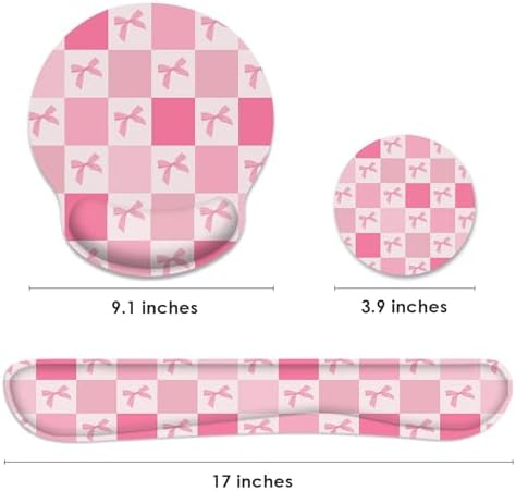Britimes Ergonomic Mouse Pad Set with Wrist Rest, Pink Bow