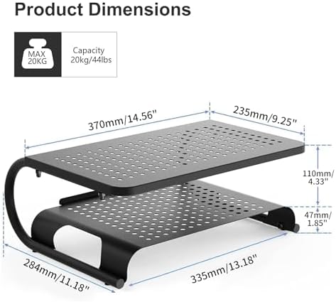 suptek Double-Deck Desk Monitor Stand Riser for Computer,Laptop,Printer, Notebook and All Flat Screen Display with Vented Metal Platform and 4 Inches Height Underneath Storage (MST002)