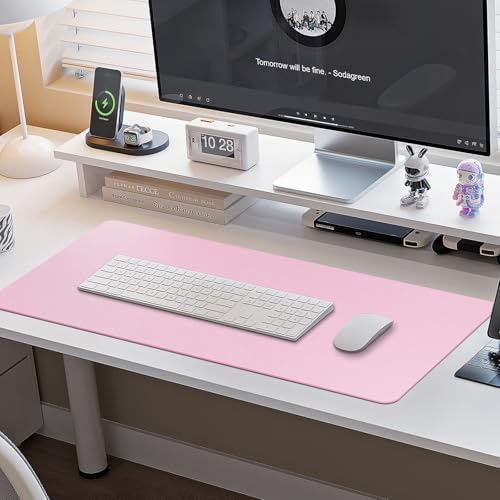 Boutilon Leather Desk Pad Protector,Non-Slip Mouse Pad,Laptop Desk Pad,Office Mouse Mat,Waterproof Leather Desk Blotter,Desk Writing Pad for Office and Home (M-Baby Pink,30"x14")