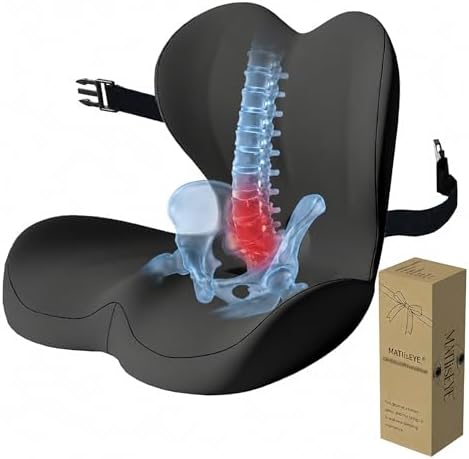 Ergonomic Memory Foam Seat Cushion with Strap for Office Chair (Dark Grey)