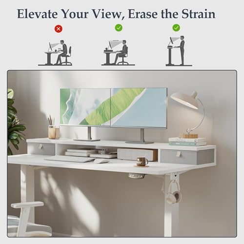 Klicelor 48 x23 Inch Electric Standing Desk with Drawers, Adjustable Height Small Sit Stand Desk for Home Office, Compact Computer Workstation with Storage– White