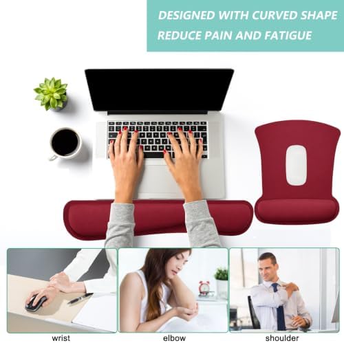 Keyboard Wrist Rest Pad Mouse Pad with Wrist Support Set of 3, Gaming Mousepad with Non-Slip Rubber Base, Ergonomic Memory Foam Mouse Cushion Support for Home Office Laptop Computer, Red
