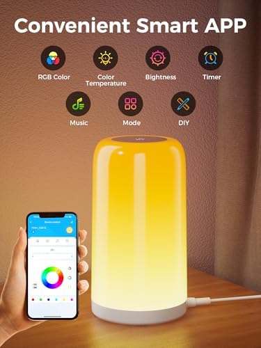 VOLIVO Smart Touch Bedside Lamp, Bluetooth App Control, Dimmable & Timer