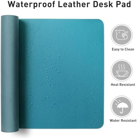 Aothia Leather Desk Pad Protector, Mouse Pad, Office Desk Mat, Non-Slip PU Leather Desk Blotter, Laptop Desk Pad, Waterproof Desk Writing Pad for Office and Home (Turquoise,31.5" x 15.7")