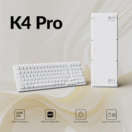 Keychron K4 Pro QMK/VIA Custom Wireless Mechanical Keyboard, Programmable Hot-swappable 100 Keys, RGB Backlight Wired Gaming Keyboard with K Pro Banana Switches for Mac/Windows/Linux - White
