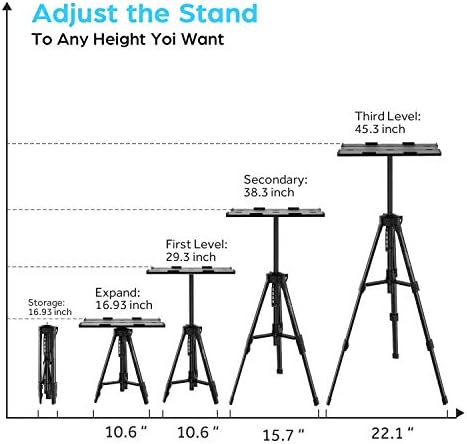 Vamvo Projector Mount, Portable Adjustable Projector Stand, Aluminum Tripod Mounts, Floor Stands Holder, Laptop Mounts, DJ Equipment Holder Mount, Suitable for Home Theater or Stage (Black)
