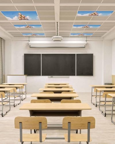 Santa Claus Magnetic Fluorescent Light Covers for Ceiling Lights 2 x 4 Feet,Christmas Tree Golden Star Blue White Office Classroom Kitchen Drop Ceiling Light Covers Filters Shade Panel 3 Packs