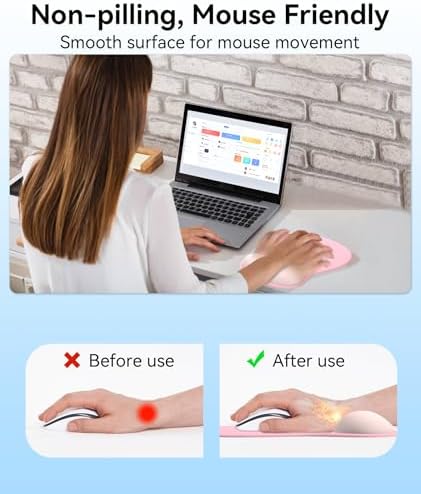 eulps Mouse Pad with Gel Wrist Rest, Ergonomic Comfortable Computer Wrist Support for Laptop, Pain Relief Mousepad with Non-Slip PU Base for Office & Home (01Pink)
