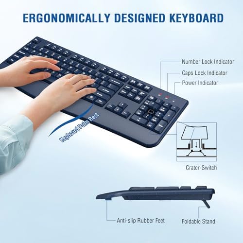 Wireless Keyboard Mouse Combo, Windows & Mac Compatible (Starry Blue)
