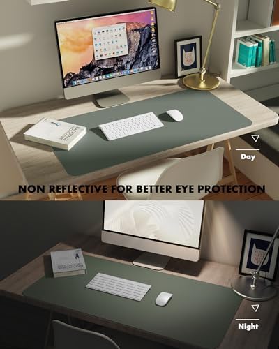 YSAGi Double-Sided Desk Pad, 35.4"x17"Leather Desk Mat, Eco Cork Desk Pad Protector,Large Mouse Pad,Waterproof Desk Blotter for Office/Home(Jungle Green)