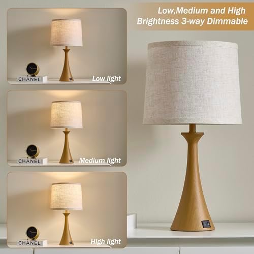 Touch Table Lamps Set of 2, 21" Bedside Lamps with USB C+A