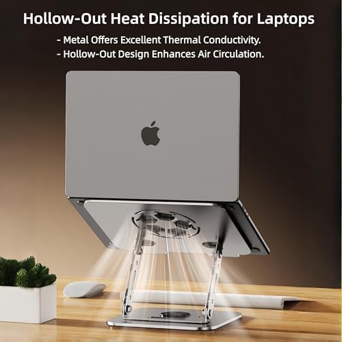 Laptop Stand for Desk, Adjustable Metal Foldable Laptop Riser with 360° Rotation & Football Vent Pattern, Ergonomic Computer Notebook Holder for MacBook Air Pro, Dell XPS, HP 10-17.3", Gray