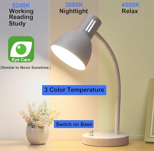 AFORTLO LED Desk Lamp,3 Color Temperature Changeable Table Lamp,Flexible Gooseneck Eye-Caring Book Reading Light for Home Office, Study, Nightlight with Bulb (White)