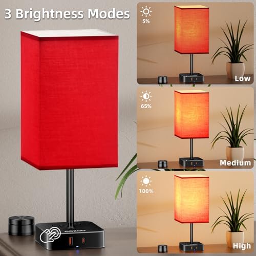 Bedroom Nightstand Lamp with Charger, Touch Table Lamps with Remote Control
