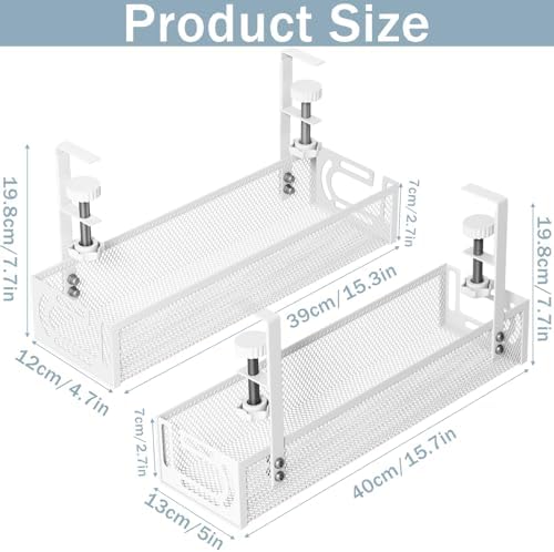 Cable Management, 2 Pack Cable Management Under Desk, Cable Tray