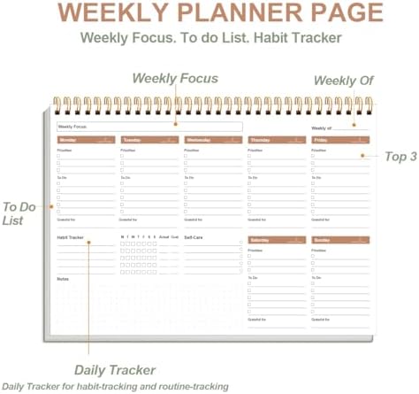 Weekly Productivity Planner - 8" x 11" Dashboard Desk Pad/Planner, Habit Tracker, Spiral Undated Weekly Planner for Office/School/Home, 54 Weeks, Green