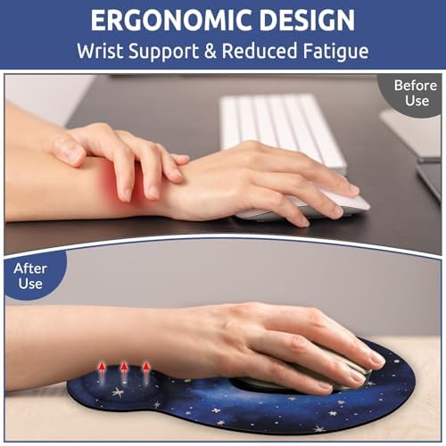 KONVINIT Ergonomic Mouse Pad with Wrist Rest, Small Mousepad with Non-Slip Rubber Base and Smooth Surface, Blue Mouse Pads for Desk, Office Desk Accessories