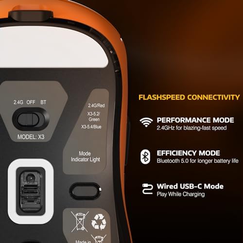 ATTACK SHARK X3 49g Ultra-Lightweight Wireless Gaming Mouse, Orange