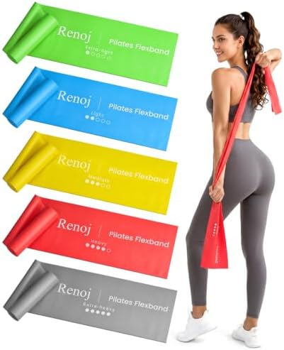 Renoj Pilates Flexbands, 5-Pack Latex-Free Resistance Bands Set – Exercise Bands for Pilates, Yoga, Stretching & Physical Therapy | Home Gym Equipment for Women & Men