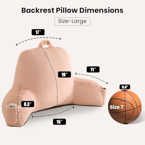 Large Plush Backrest Pillow for Sitting in Bed,Faux Fur,Pink