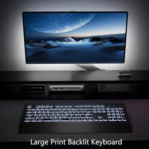 Large Print Backlit Keyboard, Wired USB for Seniors & Low Vision