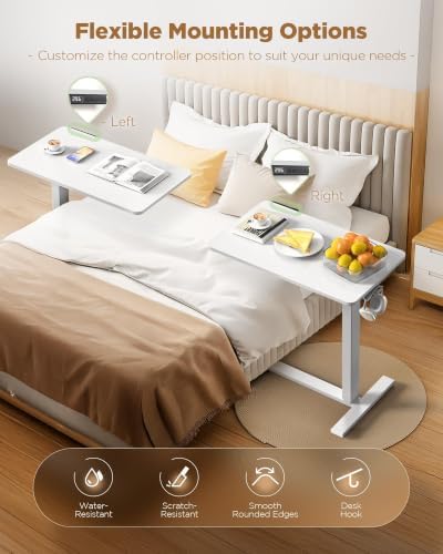 24"x 16" Electric Overbed Table, Rolling Laptop Desk for Bed, White