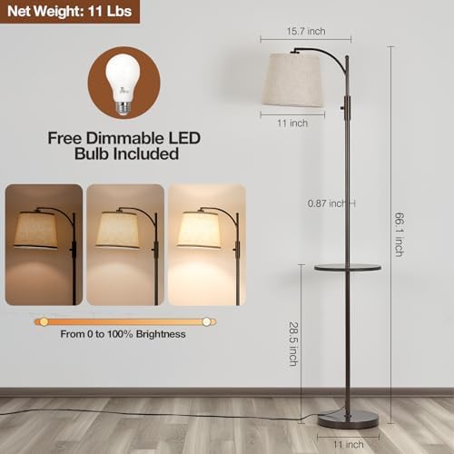 AIDENOEY Brown Floor Lamp with Table, Dimmable Standing Lamp, Living Room