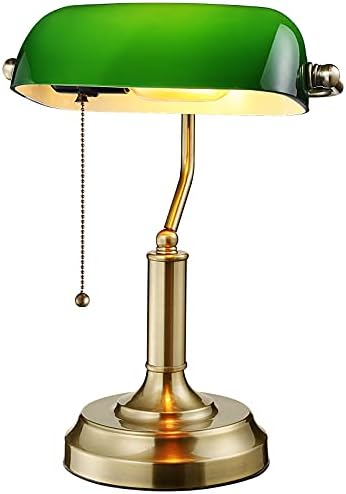 TORCHSTAR Green Glass Bankers Desk Lamp with Pull Chain, E26 Base