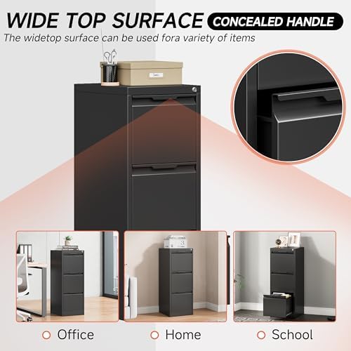 3 Drawer File Cabinet with Lock,Vertical Filing Cabinets for Home Office,Heavy Duty Metal File Cabinet for Hanging A4/Letter/Legal Size File,Vertical File Cabinet 15" W X 17.8" D X 38.3" H-Black