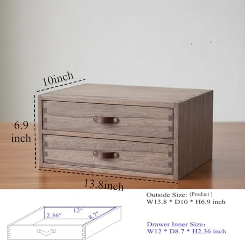 DDYURI Wood 2 Drawer Desktop Organizer Cabinet - Desk Storage Box for Kitchen Counter, Dresser Tabletop - Wooden File Organizer Printer Machine Stand for Office Accessories Chest Dark (FAX2C-DK)