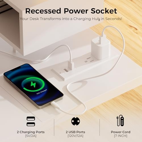 GTPLAYER Electric Standing Desk with Drawers, 55 x 24 Inch Height Adjustable Gaming Desk with Monitor Stand, Power Outlets & LED Lights, Home Office Sit Stand Up Desk with Memory Preset (White)