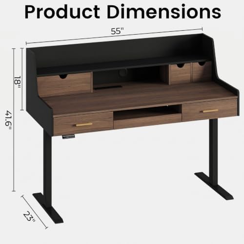 ModernMate 55" Electric Standing Desk with 5 Drawers and Monitor Riser