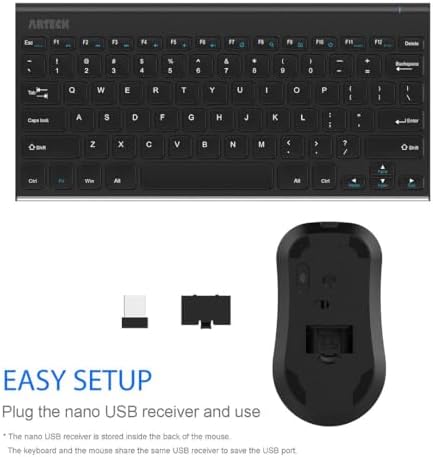 Arteck 2.4G Wireless Keyboard and Mouse Combo Ultra Compact Slim Stainless Keyboard and Ergonomic Mouse for Computer/Desktop/PC/Laptop and Windows 10/8/7 Build in Rechargeable Battery