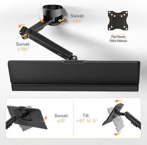 Wall Mount Keyboard Tray- Keyboard and Mouse Stand, 25.7" x 7.5" Platform