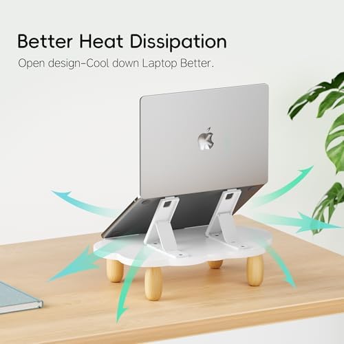 AFOOYO Adjustable Wood Laptop Stand, Ergonomic Height Angles Computer Stand, Cloud-Shaped Holder Riser Notebook Stand for Desk Compatible with Air, Pro, Dell, HP, Lenovo More 10-17.3" Laptops, White