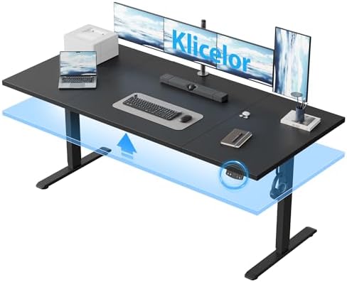 Klicelor 71 Inch Large Electric Standing Desk, Height Adjustable Office Desk, Sit Stand Up Computer Gaming Desk with Memory Preset, Three-Piece Desktop, Black
