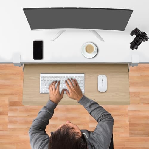 ETHU Under Desk Keyboard Tray with Metal Slide Rail, 26.8x11.8", Oak