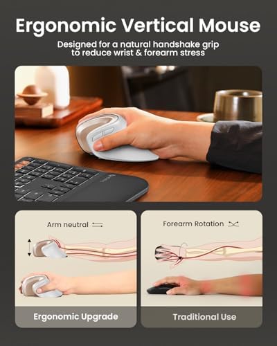 ProtoArc EM11 NL Wireless Ergonomic Mouse, Rechargeable, White Gold