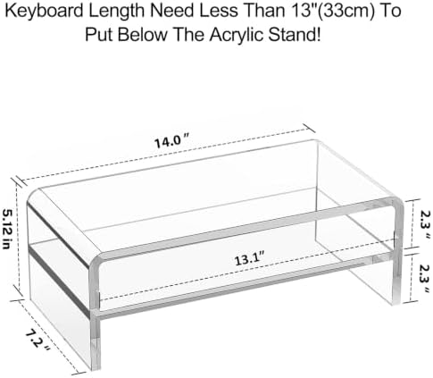 Egchi Acrylic Monitor Stand, 2 Tiers Clear Monitor Riser Computer Stand for Office, Home, Office, 5.12 Inches Hight PC Desk Stand for Keyboard Storage, Premium Platform for Laptop Printer TV Screen