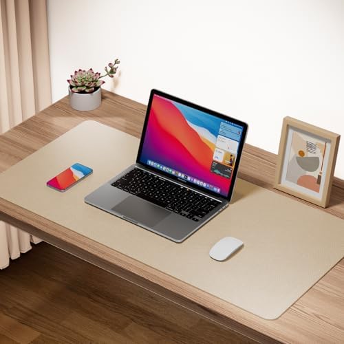 Boutilon Leather Desk Pad Protector,Non-Slip Mouse Pad,Laptop Desk Pad,Office Mouse Mat,Waterproof Leather Desk Blotter,Desk Writing Pad for Office and Home (XXL-Beige,47.2"x 17")