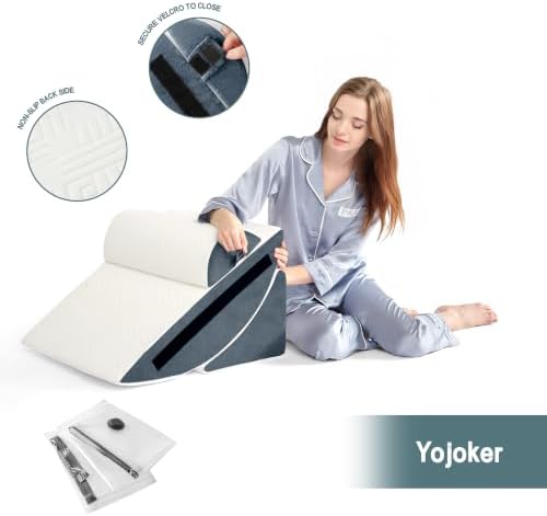 Yojoker 6pcs Orthopedic Bed Wedge Pillow Set for Sleeping, Post Surgery Foam for Body, Back and Leg Pain Relief Comfortable & Adjustable Support Pillows-Anti Snoring, Heartburn, Navy