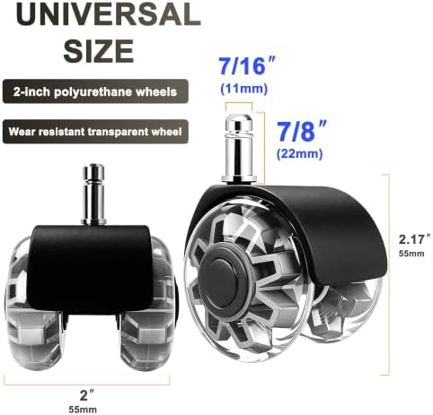 2" Caster Wheels Set of 5, Heavy Duty Office Chair Wheels