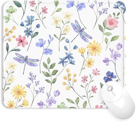 eulps Mouse Pad with Stitched Edge, Multiple Patterns Computer Mouse Pads with Non-Slip Rubber Base, Washable Cloth Mousepad, for Gaming, Laptop, PC (Dragonfly Meadow)