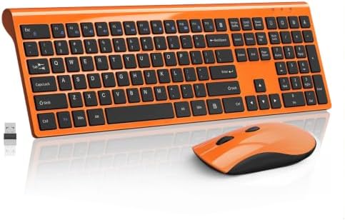 Slim Silent Full Size Wireless Keyboard Mouse Combo Orange